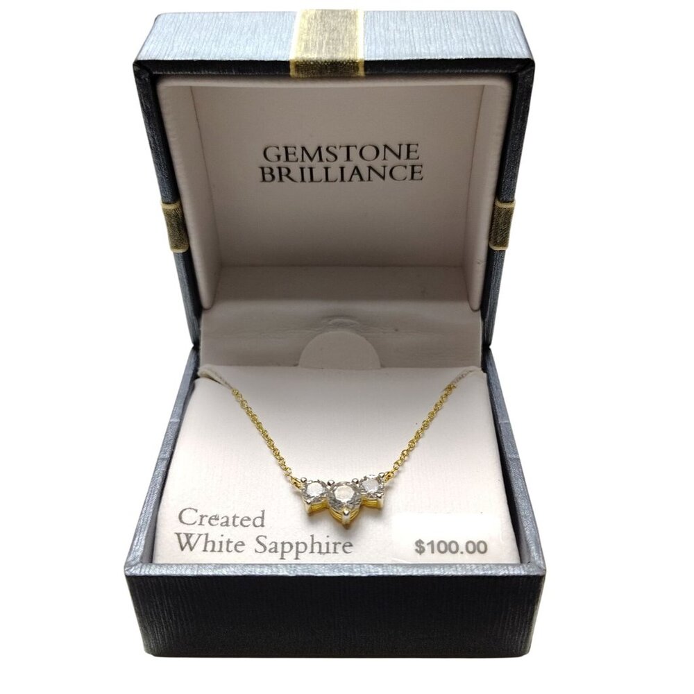 Created White Sapphire Necklace Gold-Plated 18 inch Chain With Triangular Pendan - Picture 2 of 4